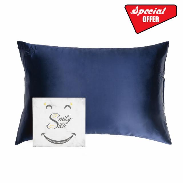 SmilySilk Silk Queen Pillowcase for Hair and Skin – Premium 22 Momme 6A Pure Mulberry Silk Pillowcase – Cooling and Breathable – No-Crease Anti-Aging Silk Pillowcase with Zipper (Navy)