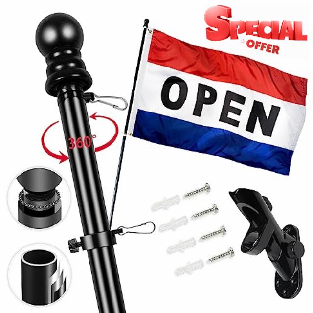 Open Flag for Businesses 3x5 ft Outdoor with Pole Kit