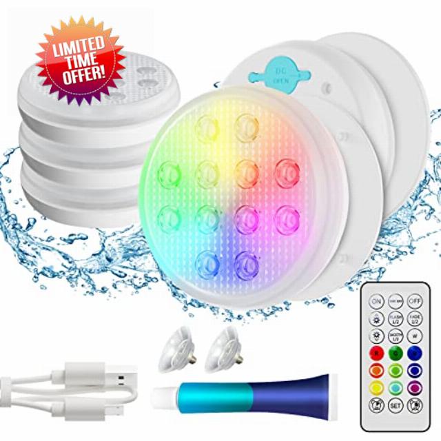 QOLNBY Rechargeable Pool Lights Submersible LED Lights with Remote