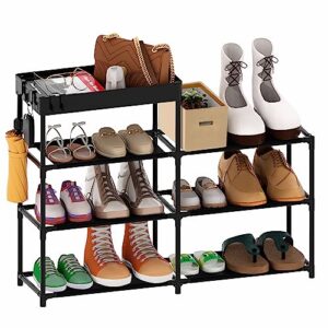 Metal Free Standing Non-Woven Fabric Shoe Shelf with Hooks