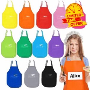 Whaline 60Pcs Children's Artists Fabric Aprons with Pockets Kids Painting Aprons Child Pocketed Aprons Kids Paint Smock for Crafts & Art Painting Activity Kitchen Classroom Community Event 12 Colors