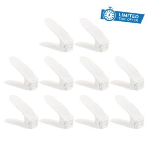 MECCANIXITY Shoe Slots Organizer 255x95x200mm Adjustable Double Layer Space Saving Shoe Rack Organizer for Closet (White