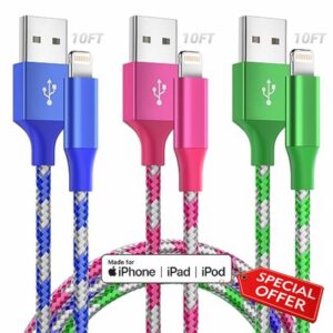 【Apple MFi Certified】iPhone Charger Fast Charging 3 Pack 10 FT Lightning Cable iPhone Charger Cable Nylon Braided Long iPhone Charger Cord Compatible with iPhone 14 13 12 11 X Pro Max Plus SE and More