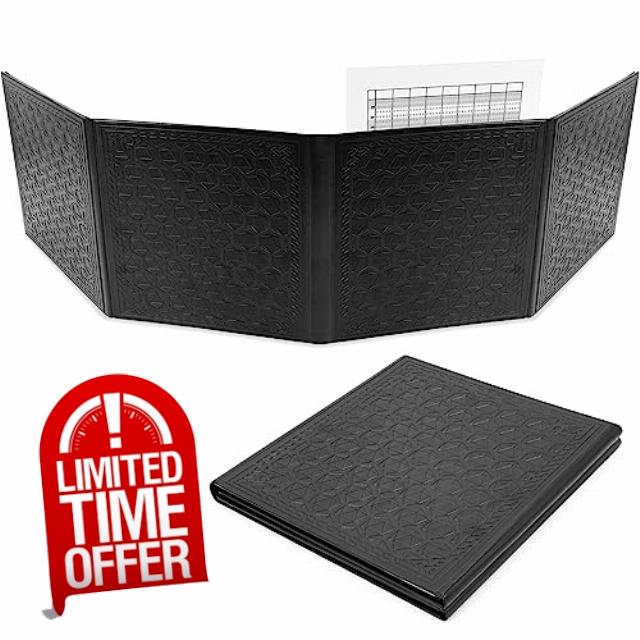 CASEMATIX DM Screen Faux Leather Embossed GM Screen - Four Panel Folding Dungeon Master Screen with Wet Erase Pockets and Compatible with Tabletop Roleplaying Games