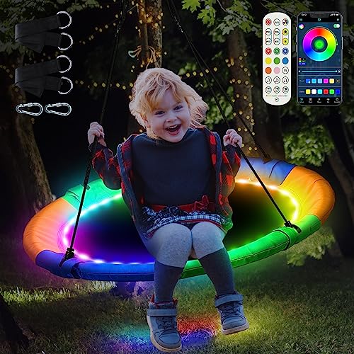40 Inch Light Up Kids Swing Set with APP & Remote Control