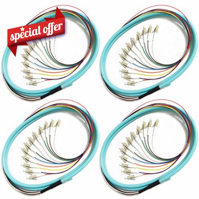 Bangun 4Pack LC UPC 12 Fibers Multimode Bunch OM3 50/125 LC-UPC Fiber Pigtail