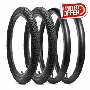 2 Pack 18" Bike Tyres 18x2.125(57-355) and 2 Pack 18" Bike Tubes 18X1.75/2.125 AV 32mm Valve Compatible with 18 x 2.125 Bike Tyres and Tubes Black(Y707-1)