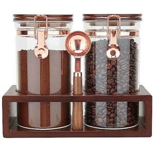 2 x 40 FLOZ Coffee bean storage with airtight locking clip and copper spoon