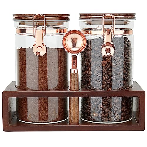 2 x 40 FLOZ Coffee bean storage with airtight locking clip and copper spoon