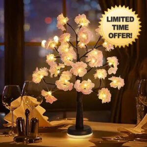 NEWNEN Artificial Lighted Cherry Blossom Tree Lamp with Glowing Base