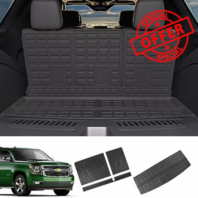 Xipoo Fit 2021-2023 Chevy Tahoe GMC Yukon Trunk Mat Rear Backrest Mats (Behind The 3rd Row Seats) TPE Cargo Liners for 2021 2022 2023 Chevy Tahoe GMC Yukon Accessories (Cargo Mat +Backrest Mats)