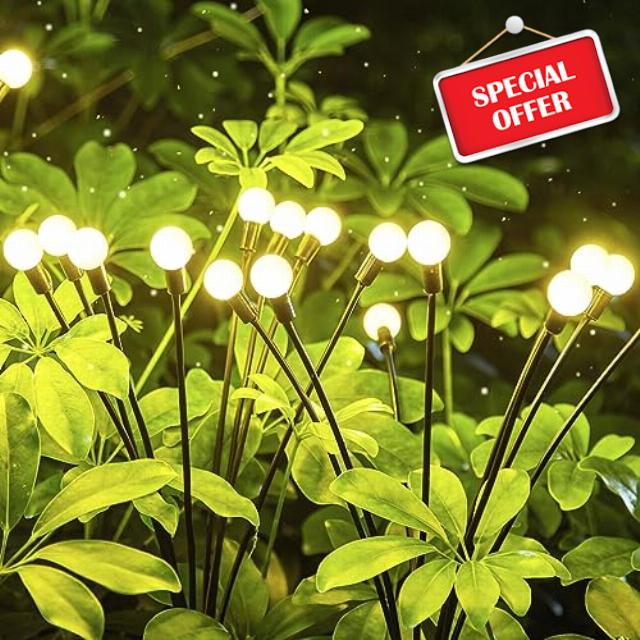 HyBaiS Firefly Lights Solar Outdoor 6Pcs Firefly Garden Lights with 60LED Solar Lights Garden Waterproof Solar Swaying Light for Yard Decorations Warm Yellow Garden Solar Lights