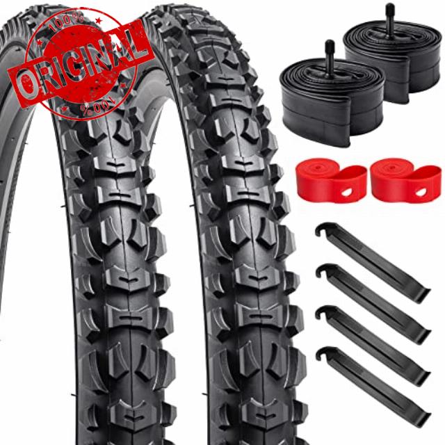 2 Pack 24" Bike Tyres 24 x 2.125(57-507) and 2 Pack 24" Bike Tubes 24x1.75-2.125 AV32mm Valve Compatible with 24x2.125 Bike Tyres and Tubes(Y729-1)