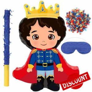 Aoriher Prince Pinata Royal Prince Pinata with Stick and Eye Mask Prince Birthday Party Supplies Little Prince Party Pinata for Boy Birthday Prince Baby Shower Decorations Girl 16.1 x 11.9 x 2.95 Inch