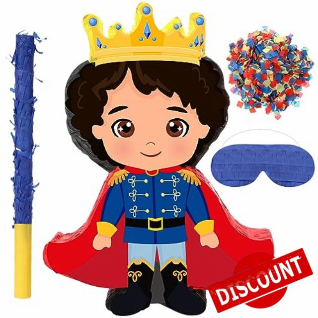 Aoriher Prince Pinata Royal Prince Pinata with Stick and Eye Mask Prince Birthday Party Supplies Little Prince Party Pinata for Boy Birthday Prince Baby Shower Decorations Girl 16.1 x 11.9 x 2.95 Inch