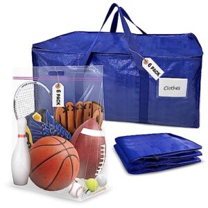 6 Extra Large Heavy Duty Bags with Handles and 6 Plastic Big Storage Tote Bags for Space Saving