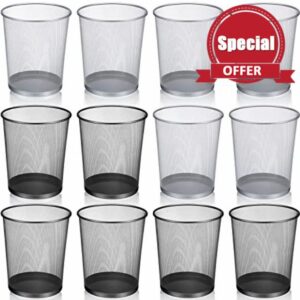 Shimeyao 12 Pack Mesh Trash Can 6 Gallon Trash Basket Metal Round Garbage Can Black Silver Wire Mesh Waste Basket Medium Garbage Basket for Home Office Bedroom Bathroom Kitchen Dorm