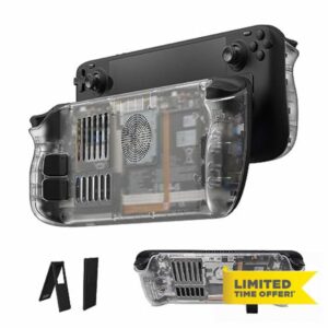 Transparent Back Plate for Steam Deck with Cooling Vent Adjustable Angle Stand DOBEWINGDELOU DIY Accessories Heat Dissipation Cover Shell Case for Steam Deck with 2 Different Height Button Transparent