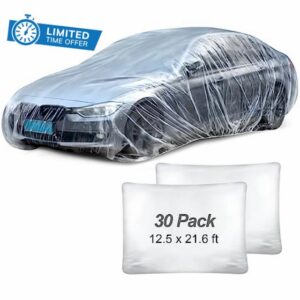 30 Pack Disposable Car Covers 12.5 x 21.6 ft Plastic Car Cover Full Exterior Covers Universal Plastic Car Cover Waterproof Dust-Proof Clear Car Cover with Elastic Band Transparent Car Protector