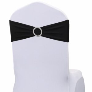 JKDMJF Black Chair Sashes Bows - 50PCS Stretch Spandex Chair Sashes Bands with Buckles Slider Universal Elastic Chair Ties for Wedding Party Banquet Baby Shower Events Decoration