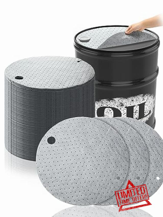 Frienda 25 Pcs Oil Absorbent Pads Barrel Top Absorbent Mat 22 Inch Diameter Drum Lid Oil Mat for 55 Gallon Drums with Bungs 0.75 Inch Diameter and 2 Inch Diameter