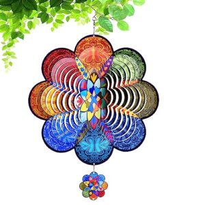 3D Mandala Stainless Steel Laser Cut Metal Kinetic Art with Swivel Hooks for Lawn Hanging Pinwheels Crafts Ornaments