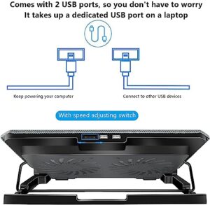 Cooler Pad Chill Mat 2 Quiet Fans LED Lights and 2 USB Ports 5 Height & with Adjustable Speed Mounts Metal Mesh Design
