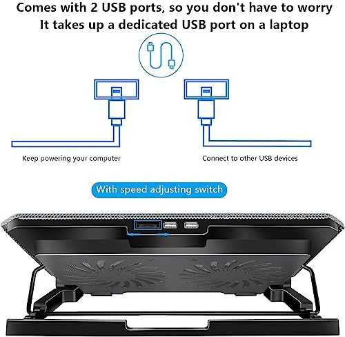 Cooler Pad Chill Mat 2 Quiet Fans LED Lights and 2 USB Ports 5 Height & with Adjustable Speed Mounts Metal Mesh Design