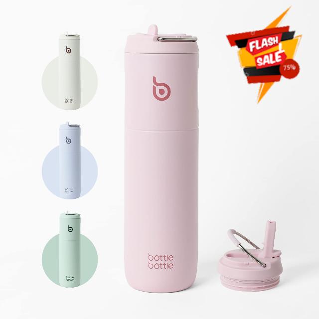 BOTTLE BOTTLE Insulated Water Bottle 24oz with Straw Lid and Handle for Sports Travel Gym Stainless Steel Water Bottles Double-Wall Vacuum Metal Thermos Bottles Leak Proof BPA-Free (Light Pink)