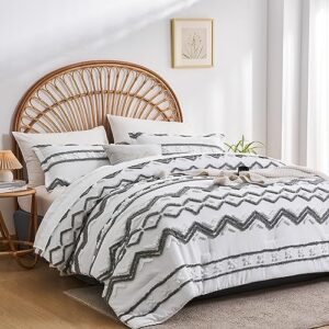 Grey White Geometry Embroidery Boho Beddding Set
