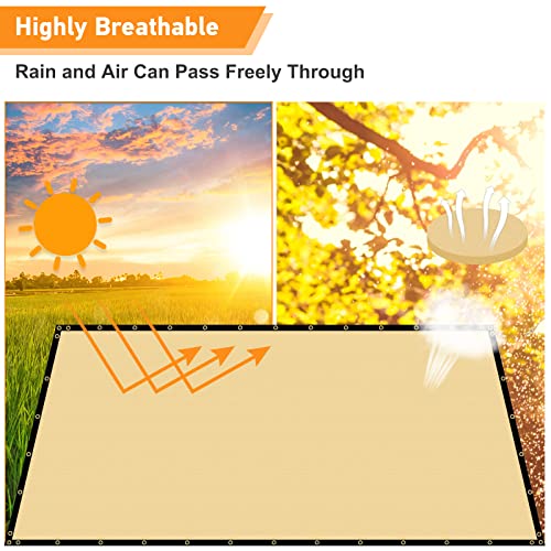 Fabric Shade Tarp Netting Mesh with Chain Link 90% Blockage UV Outdoor Shade Netting for Garden Yard Patio - Sand
