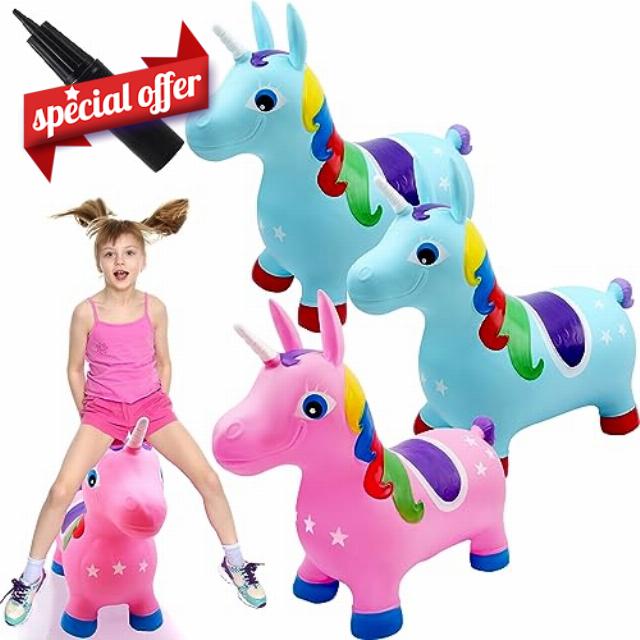 Sonarun 3 Pack Unicorn Bouncy Horse Hopper Inflatable Unicorn Horse Hopper with Pump Animal Bouncy Hopper for Kids Birthday Children's Day Gifts