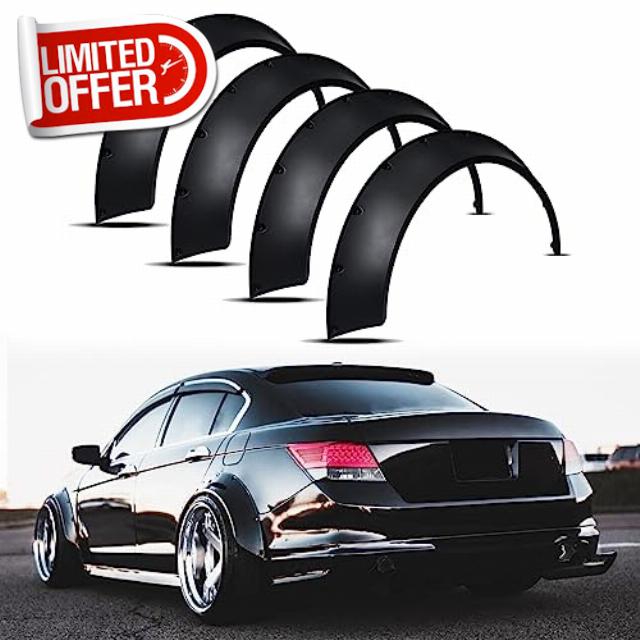 DREAMOTOR 4Pcs Black Universal Car Flexible Fender Flares Wheel Arches 800mm PP Extra Wide-Body Wheel Arches Edge Trim Protector