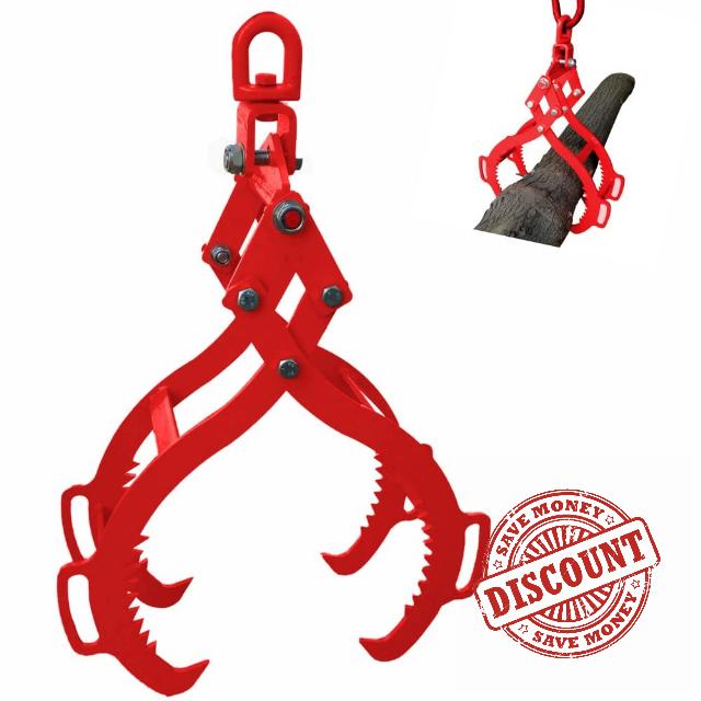 28IN Log Lifting Tongs Log Lifting Tongs 4 Claw Timber Heavy Duty Solid Steel Swivel Dragging Steel Tongs Log Lifting Lumber Skidding Tongs Logging Grabber
