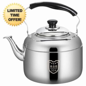HEMOTON Tea Kettle Stovetop Whistling Teakettle Stainless Steel Tea Pots Classic Teapot Stovetop Kettle Water Boiler with Cool Handle for Stovetop 5L
