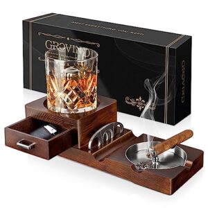 Whiskey Glass Tray and Wooden Ash Tray Detachable Ashtray for Cigarettes