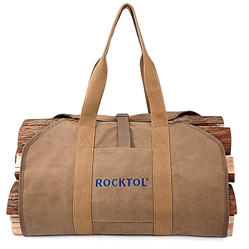 Waxed Canvas Fire Log Carrier Tote Water-Repellent Wood Carrying Bag with Handles Security Strap