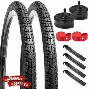YunSCM 26" Bike Tyres 26x1.50 40-559 ETRTO and 26" Bike Tubes 26x1.50/1.75 AV32mm Valve with 2 Tire Liners compatible with 26 x 1.50 Bike Bicycle Tyres and Tubes- 2Pack