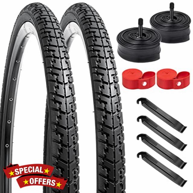 YunSCM 26" Bike Tyres 26x1.50 40-559 ETRTO and 26" Bike Tubes 26x1.50/1.75 AV32mm Valve with 2 Tire Liners compatible with 26 x 1.50 Bike Bicycle Tyres and Tubes- 2Pack