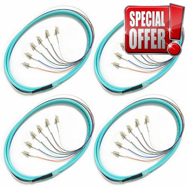 Bangun 4Pack LC UPC 6 Fibers Multimode Bunch OM3 50/125 LC-UPC Fiber Pigtail