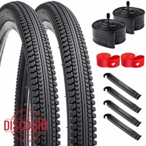 YunSCM 24" Bike Tyres 24x2.125 57-507 ETRTO and 24" Bike Tubes 24x2.125/2.40 AV32mm Valve with 2 Tyre Liners Compatible with 24x2.125 Bike Bicycle Tyres and Tubes- 2Pack (Y903)