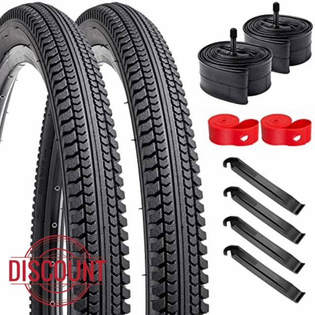 YunSCM 24" Bike Tyres 24x2.125 57-507 ETRTO and 24" Bike Tubes 24x2.125/2.40 AV32mm Valve with 2 Tyre Liners Compatible with 24x2.125 Bike Bicycle Tyres and Tubes- 2Pack (Y903)