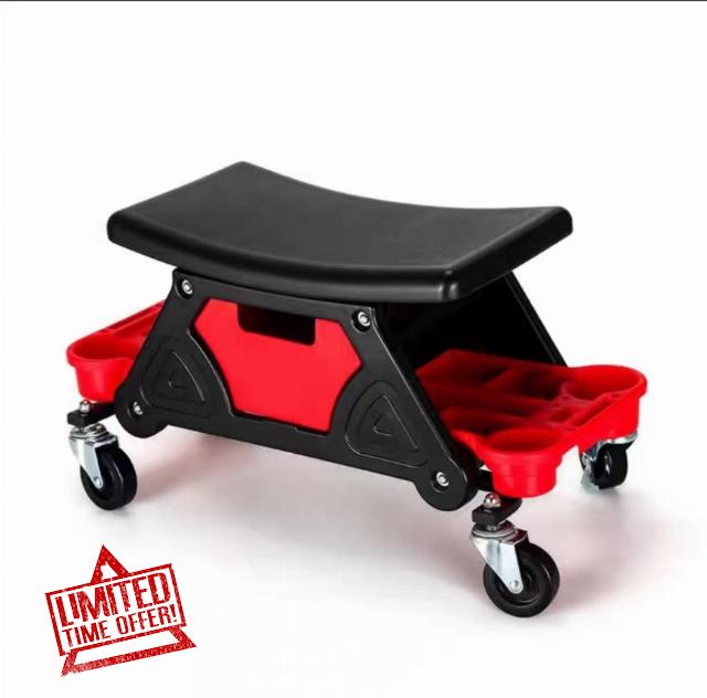 Polishes Detailing Seat Car Detailing Stool Adjustable Height Chair Shop Stool with Wheels&Three Slide Out Tool Trays and Drawer