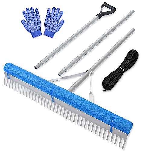 36" Aluminum Landscape Rake with Foam Floating and 33 FT Rope