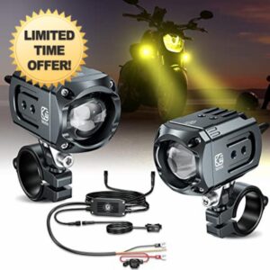 Kewig Motorcycle Auxiliary LED Light Kit Driving Spotlights White/Amber Fog Light with Mount Brackets Wire Harness Waterproof 60W Offroad Work Lights Compatible with Motorcycle J-eep Car Truck
