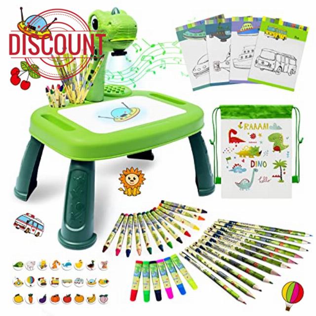 Dinosaur Drawing Projector Table Set for Kids Boys Include Dinosaur Art Supplies