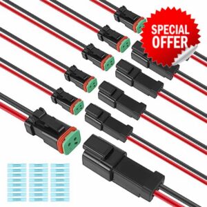 6 Kit Deutsch DT 2 pin Black Male Female Wiring Harness Deutsch Pigtail 2 Wire Way Waterproof Automotive Electrical Connector 16 AWG with Heat Shrink Tubing
