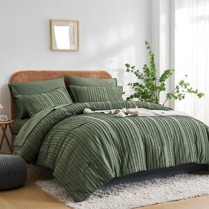7 Pieces Bed in a Bag Jacquard Striped Tufted Farmhouse Solid Textured Comforters Queen Size