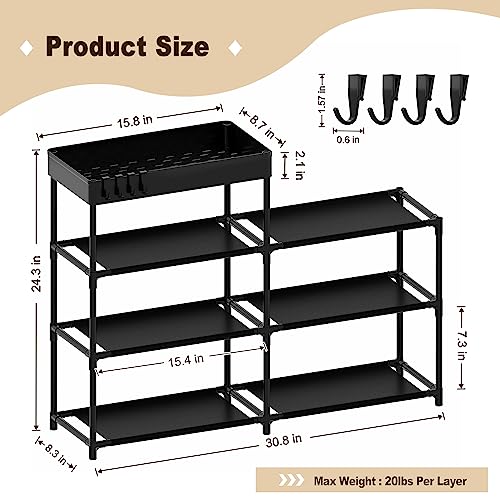 Narrow 6-12 Pairs Stackable Shoe Stand for Closet Entryway Bedroom Garage (Black)