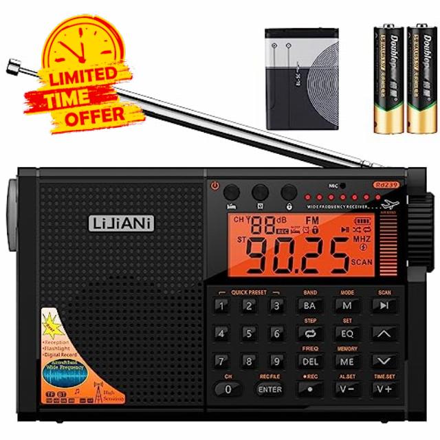 RD239 Shortwave Radio AIR/VHF/AM/FM/SW/Weather Bands Transistor with Bluetooth/TF Card/Flashlight